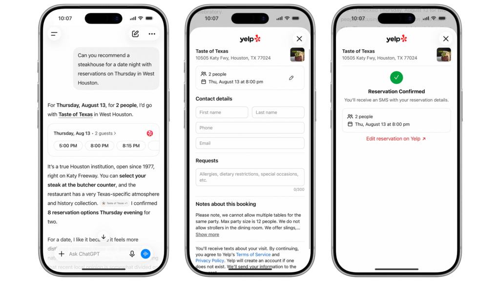 Restaurant reservations in ChatGPT